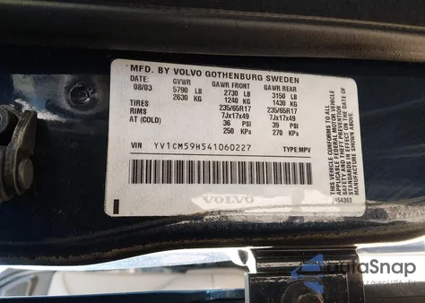 2004 Volvo Xc90 2.5T Awd z USA, uszkodzony, nr VIN YV1CM59H541060227